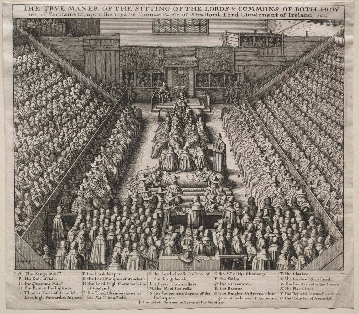 Westminster Hall, Interior, with The Trial of the Earl of Strafford by Wenceslaus Hollar