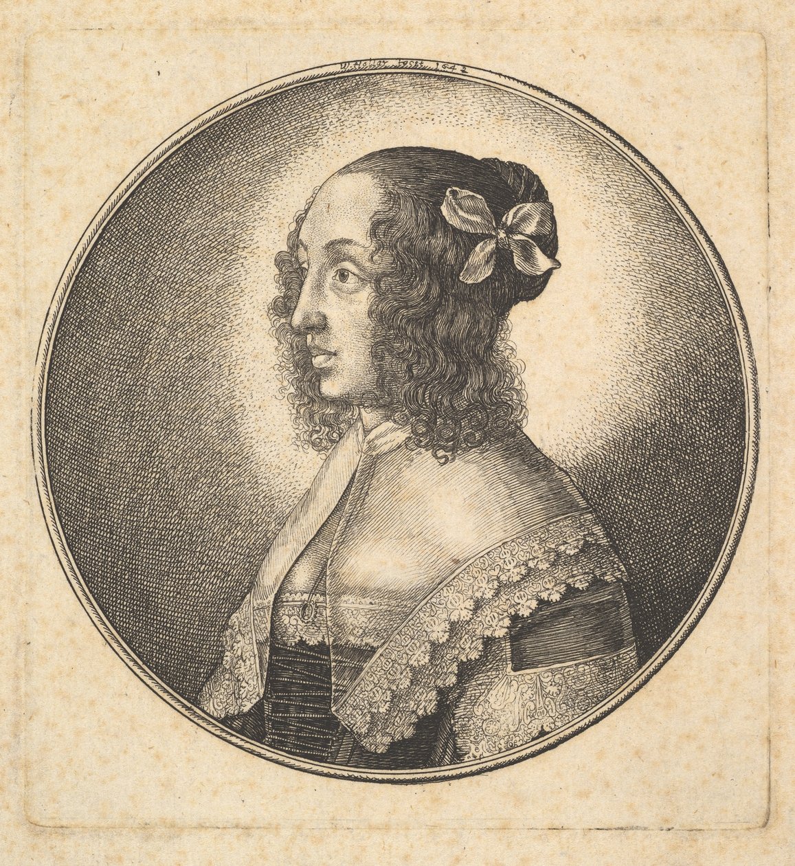 Woman with Dark Hair and a Bow in Profile to the Left by Wenceslaus Hollar