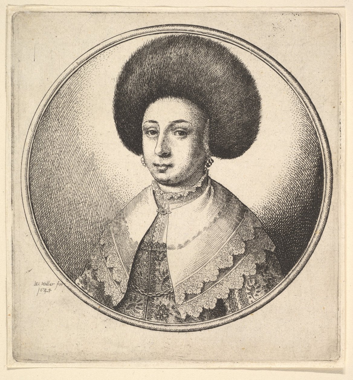 Woman with Large Circular Fur Hat and Earrings by Wenceslaus Hollar