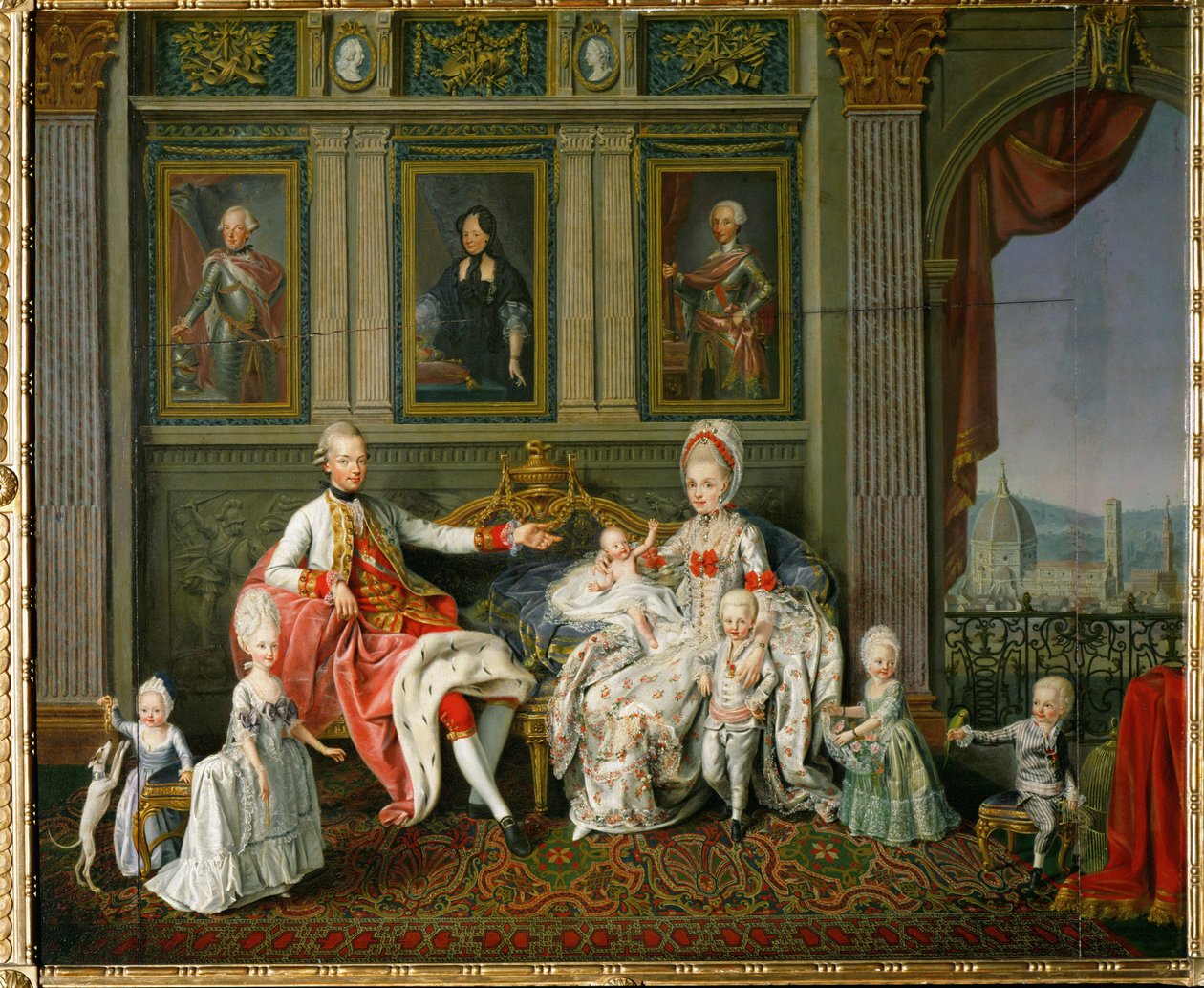 Piero Leopoldo, Grand Duke of Tuscany, Later Emperor Leopold II, His Wife Maria Ludovica, Infanta of Spain, and Six of Their 16 Children by Wenzel (1730-1780) Werlin