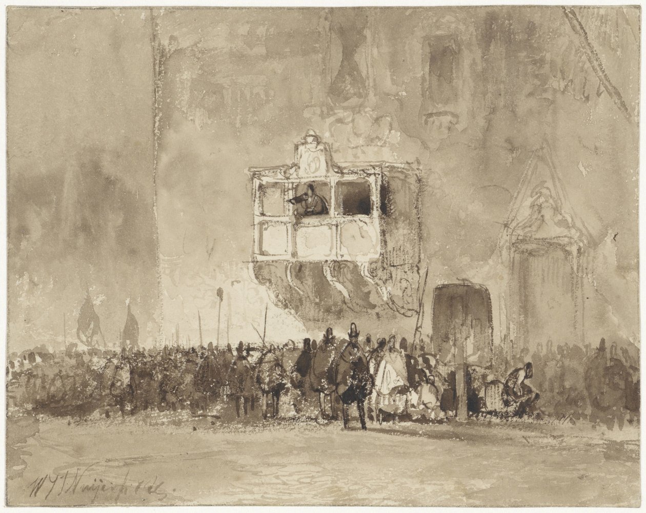 Man Addressing a Crowd from a Balcony by Wijnand Nuijen