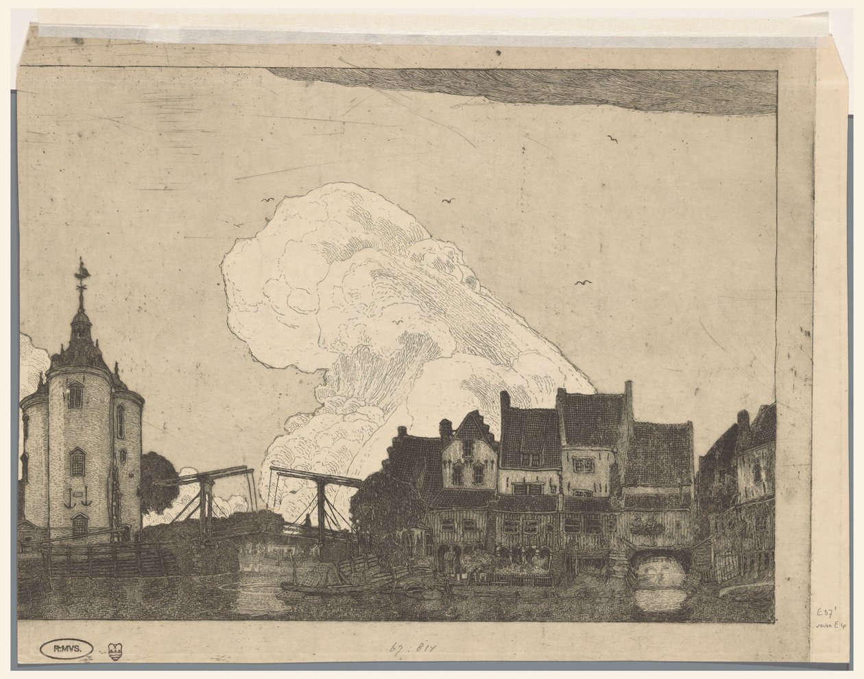 Harbor at Enkhuizen by Wijnand Otto Jan Nieuwenkamp (signed by artist)