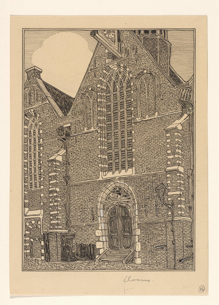 Western Facade of the Noorderkerk in Hoorn by Wijnand Otto Jan Nieuwenkamp (signed by artist)