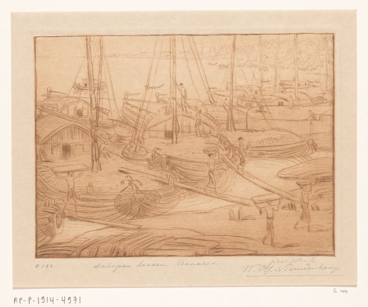 Moored Ships on the Banks of the Ganges in Benares by Wijnand Otto Jan Nieuwenkamp