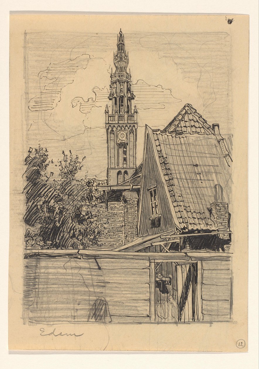View of the Speeltoren of the Our Lady Church in Edam by Wijnand Otto Jan Nieuwenkamp