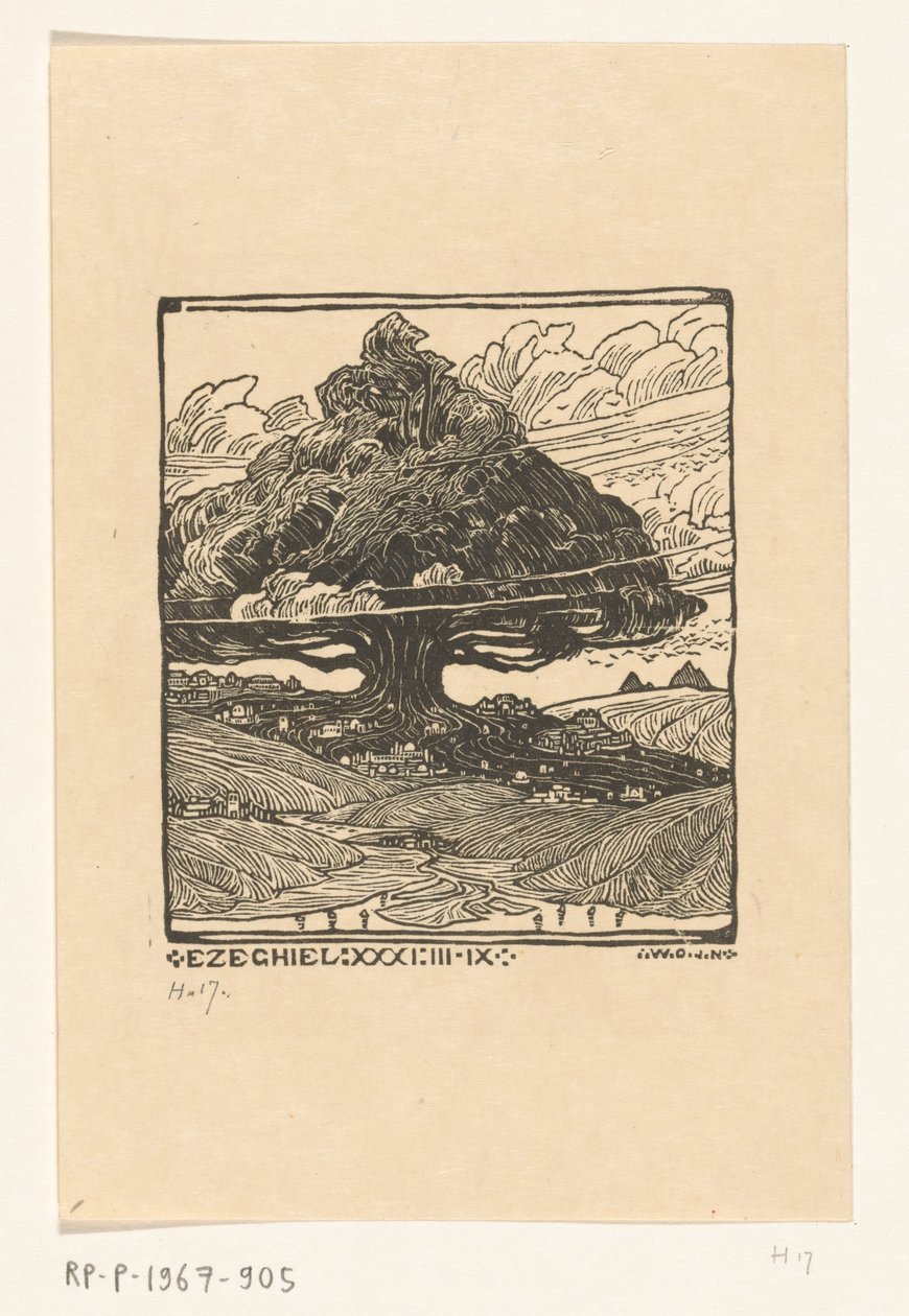 Cities Under a Cedar in a Mountain Landscape (Vision of Ezekiel) by Wijnand Otto Jan Nieuwenkamp