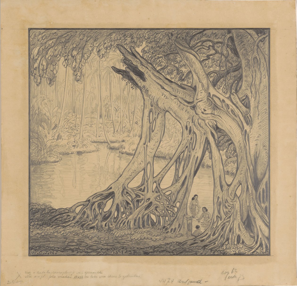 Tropical Forest with Bathers by Wijnand Otto Jan Nieuwenkamp