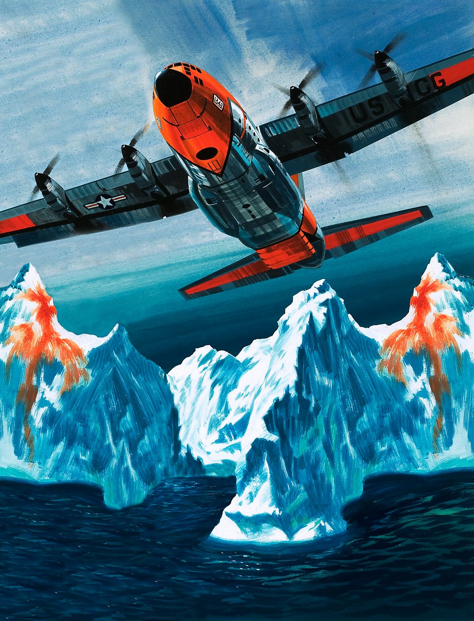 A Lockheed Hercules Patrolling Icebergs for the Coast Guard by Wilf (20th century) Hardy