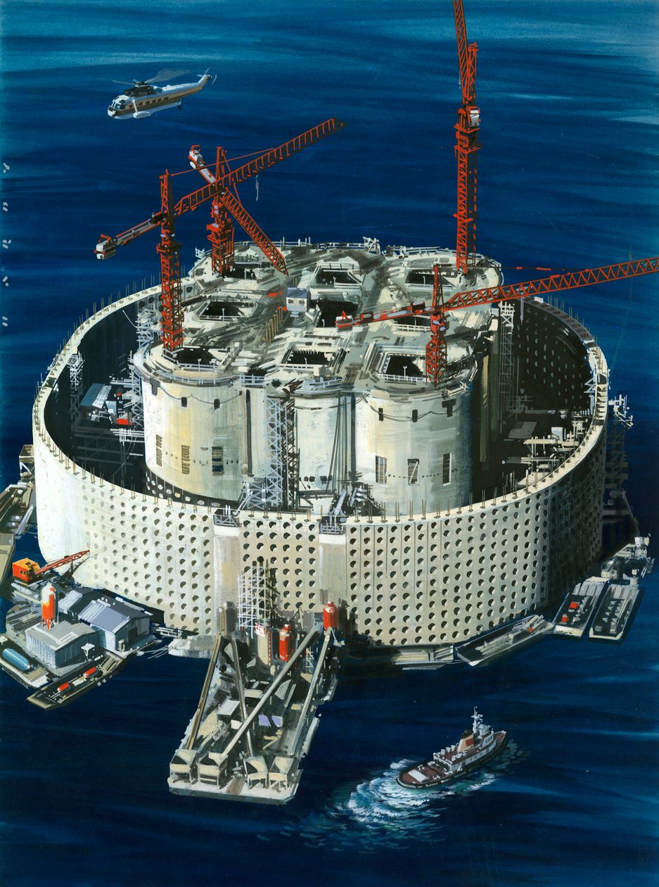 Giant Concrete and Steel Oil Tank for the Ekofisk Oil Field by Wilf (20th century) Hardy