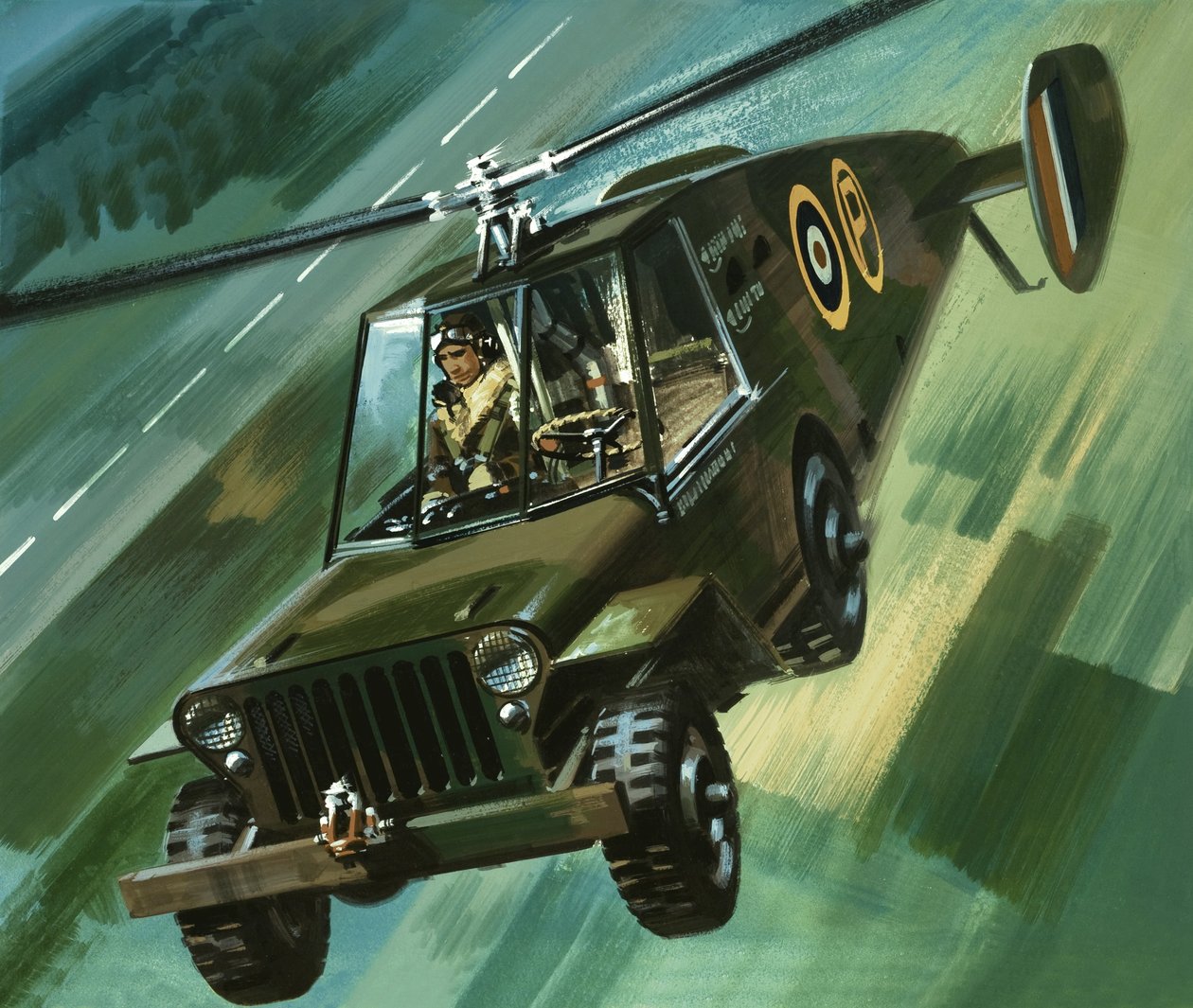 Into the Blue: The Flying Jeep by Wilf (20th century) Hardy