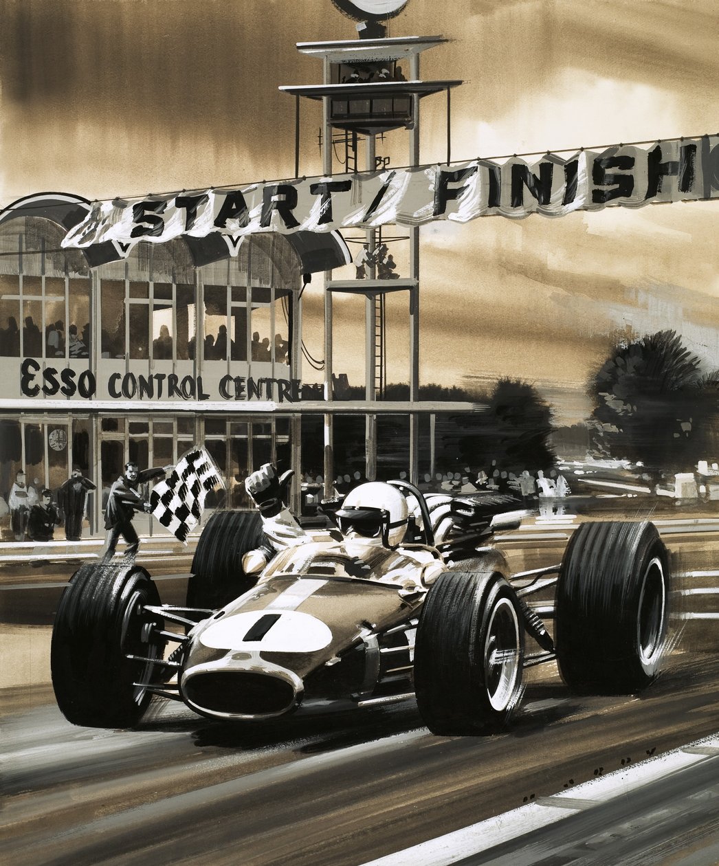 Jack Brabham Gives the Thumbs-Up Sign as He Wins the First Ever Canadian Grand Prix by Wilf (20th century) Hardy