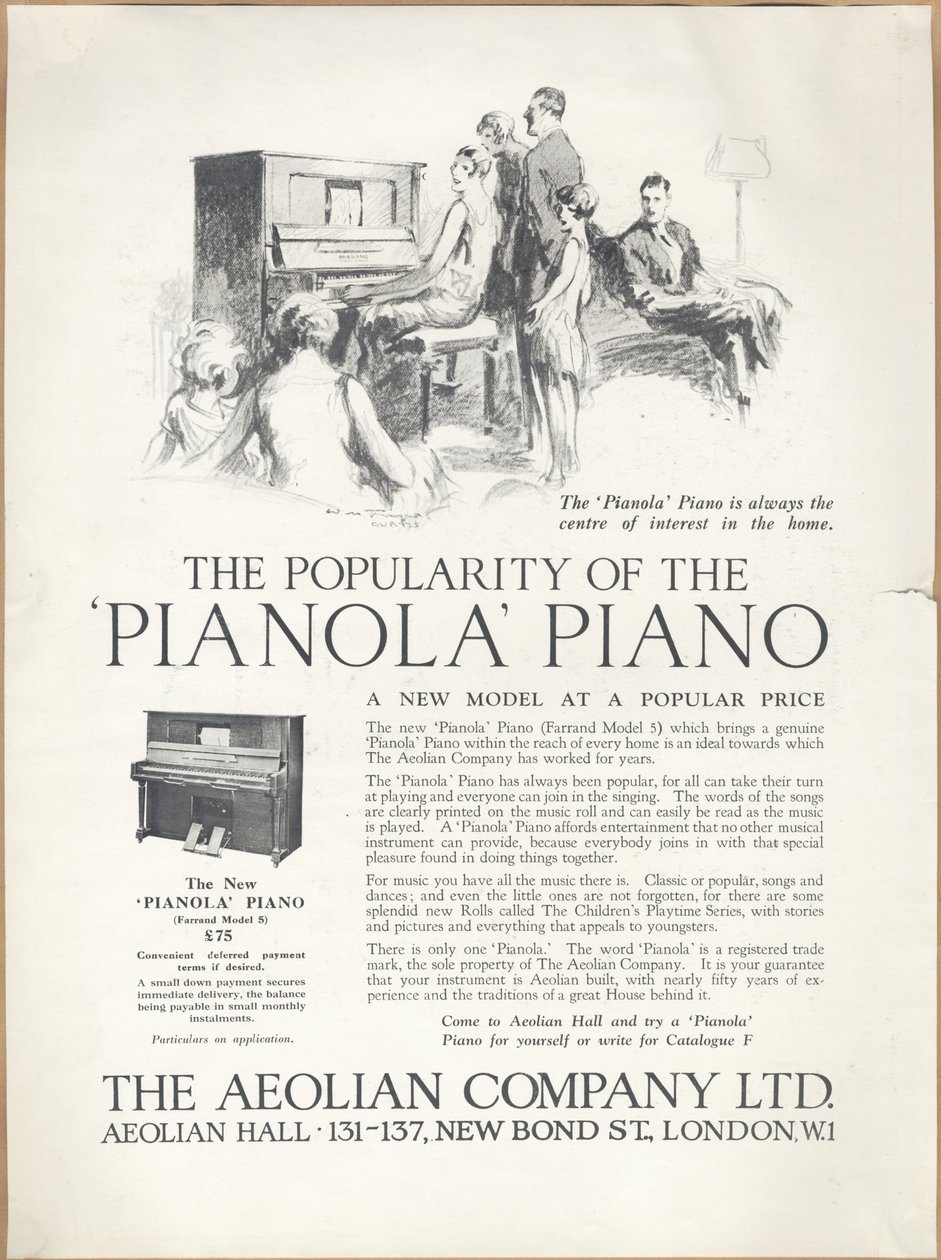 Aeolian Company Pianolas, 1920s by Wilfred Fryer