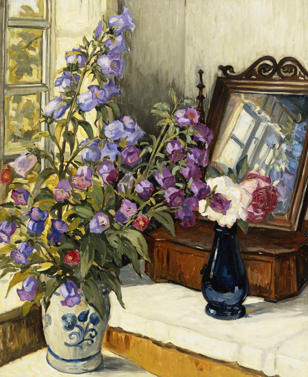 Foxgloves and Roses on a Dressing Table by Wilfred Peter Glud