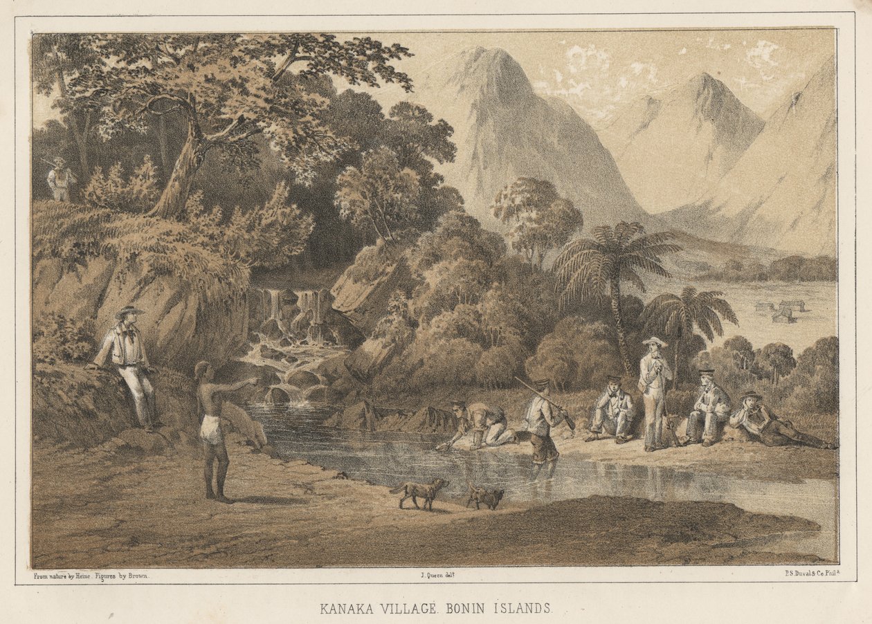 Kanaka Village Bonin Islands by Wilhelm Joseph Heine