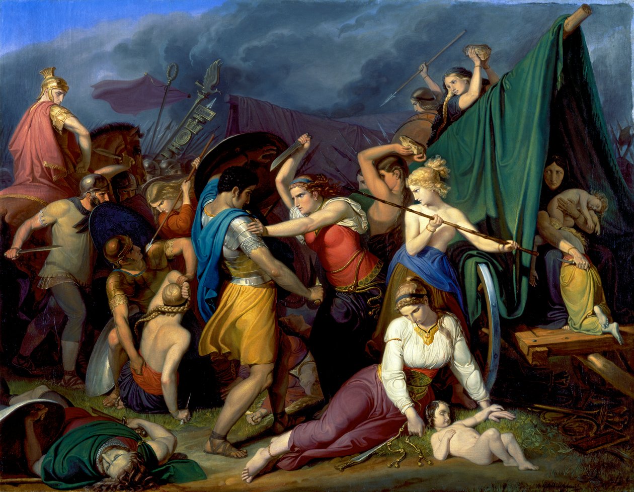 The Women of the Cimbri Defending their Wagon Fort against the Romans by Wilhelm Lindenschmit der Ältere