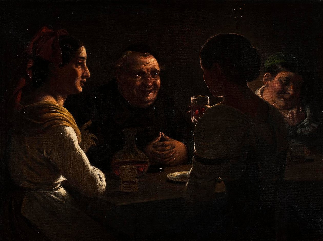 Abbate Jesting with Two Young Girls by Wilhelm Marstrand