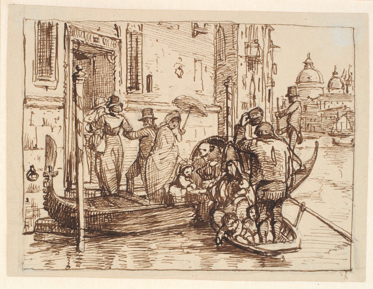 Alighting from a Gondola in Canal Grande in Venice. In the Background Santa Maria delle Salute by Wilhelm Marstrand