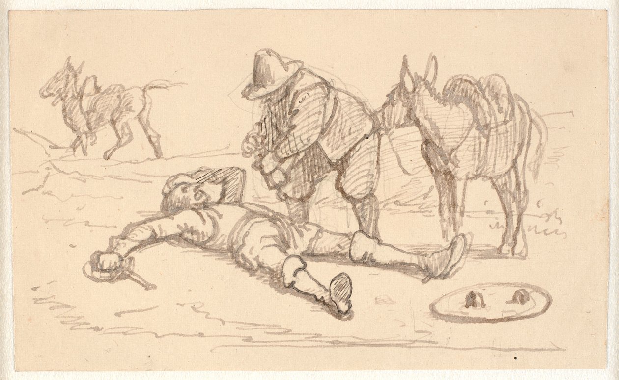 Don Quixote Lying Wounded and Helped by Sancho by Wilhelm Marstrand
