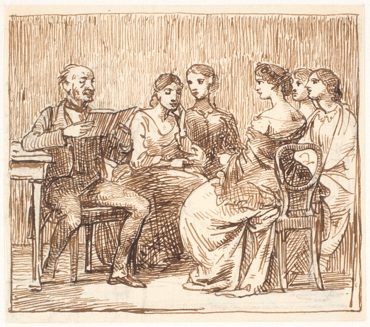 A Gentleman Reading Aloud to Five Ladies by Wilhelm Marstrand