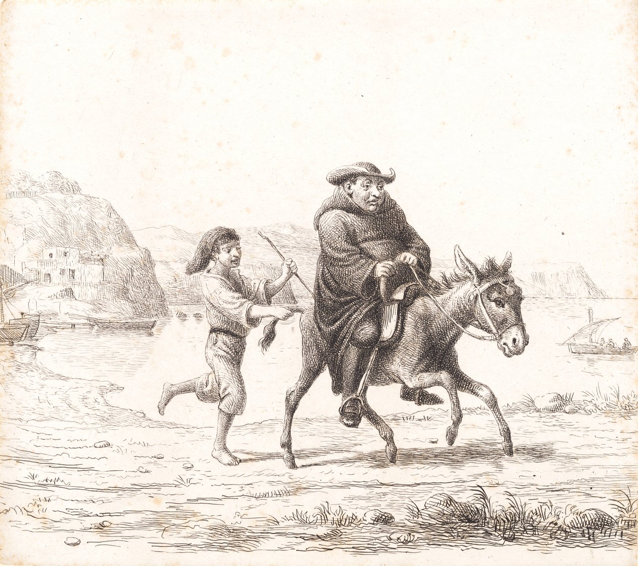 A Monk Riding a Donkey Followed by an Italian Boy by Wilhelm Marstrand