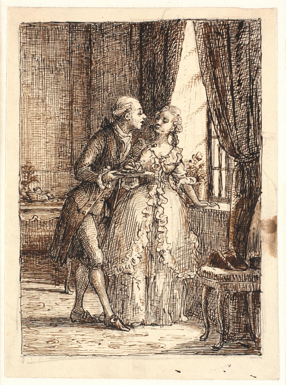 A Young Couple. Crown Prince Frederick (Frederick V) Eating Cherries with Crown Princess Louise at Charlottenborg by Wilhelm Marstrand