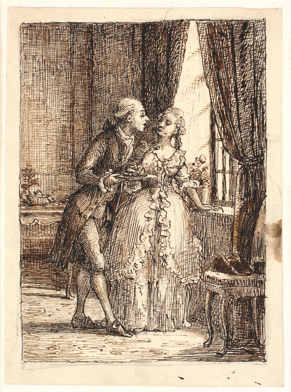 A Young Couple. Crown Prince Frederick (Frederick V) Eating Cherries with Crown Princess Louise at Charlottenborg by Wilhelm Marstrand