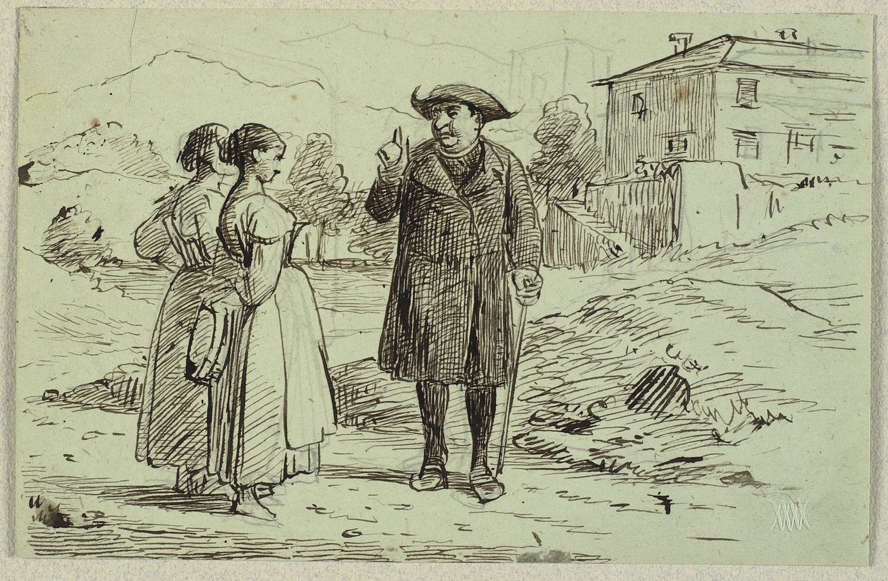 Italian Scene with Two Women and a Priest by Wilhelm Marstrand
