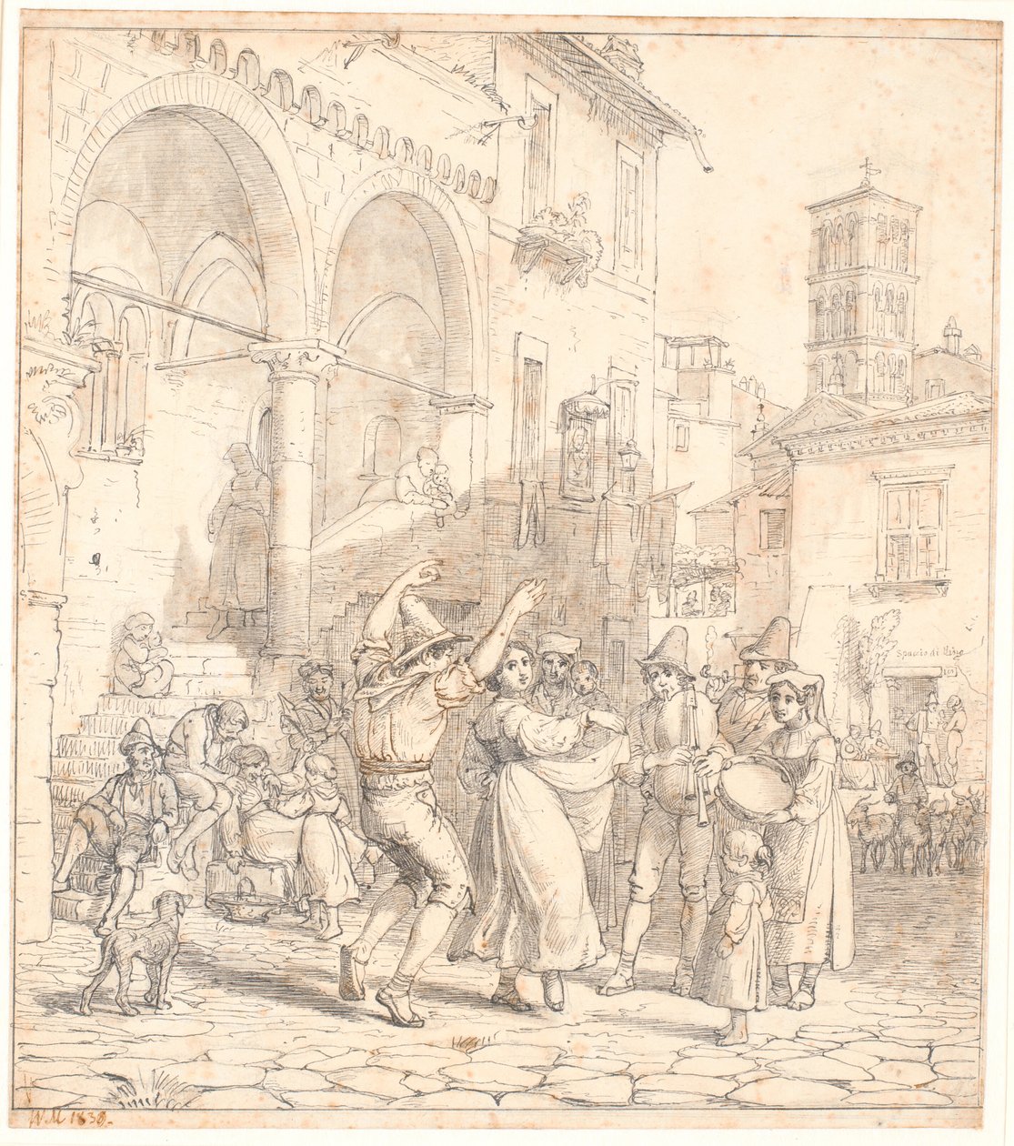 Italian Street Musicians in a Square by Wilhelm Marstrand