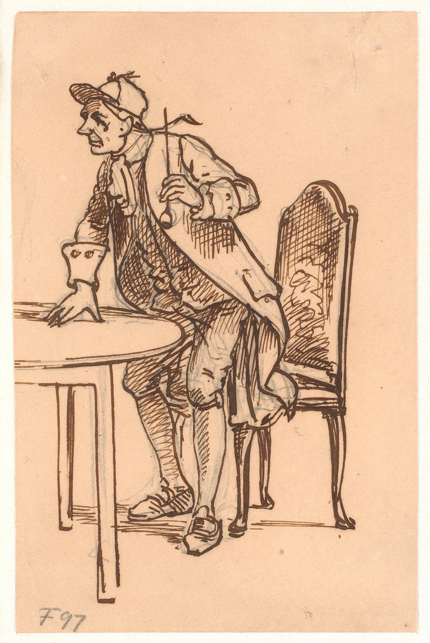 Man with Cap and Pipe Rising (Arguing?) at a Table by Wilhelm Marstrand