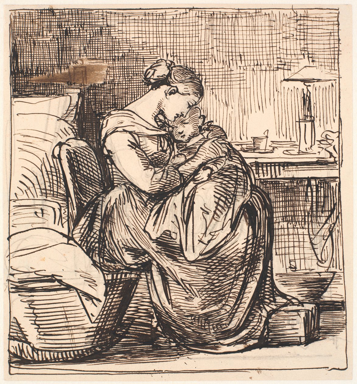 Mother with Sleeping Child on Lap in Bedroom by Wilhelm Marstrand