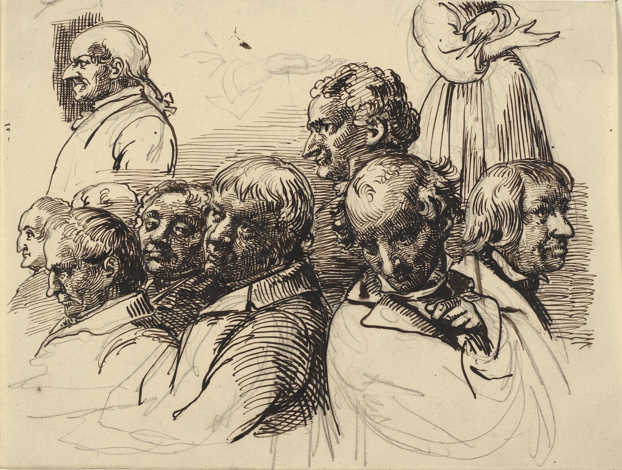 Study Sheet with Eight Male Heads and a Headless Woman by Wilhelm Marstrand