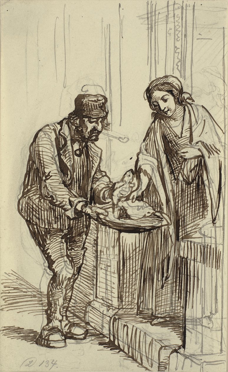 Young Lady and Fishmonger by Wilhelm Marstrand