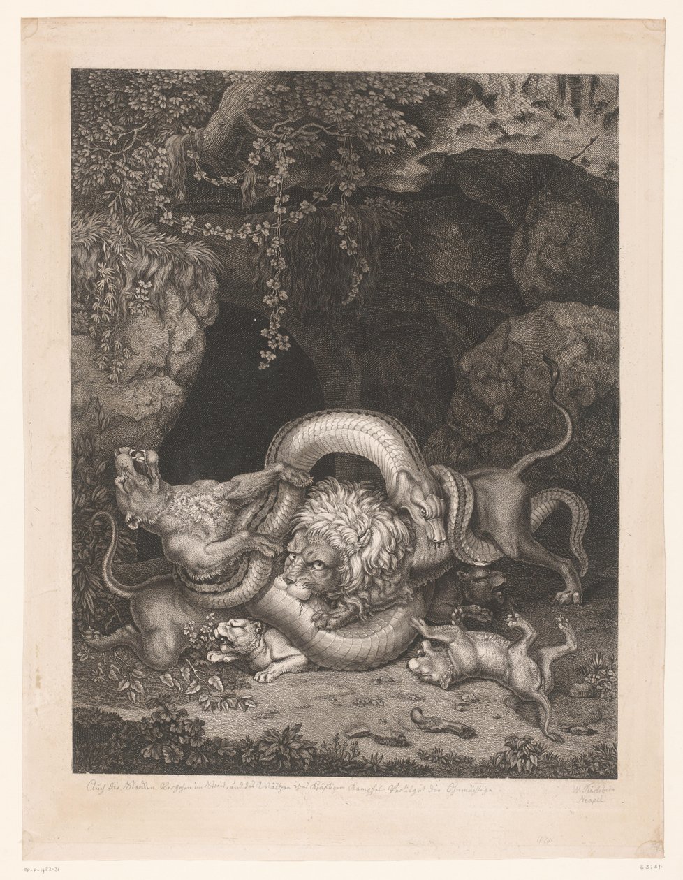 Lion and Lioness Protecting Cubs from a Snake by Wilhelm Tischbein
