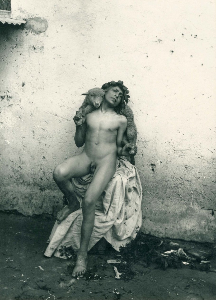 Young boy holding Sheep, Sicily. c1899 by Wilhelm von Gloeden