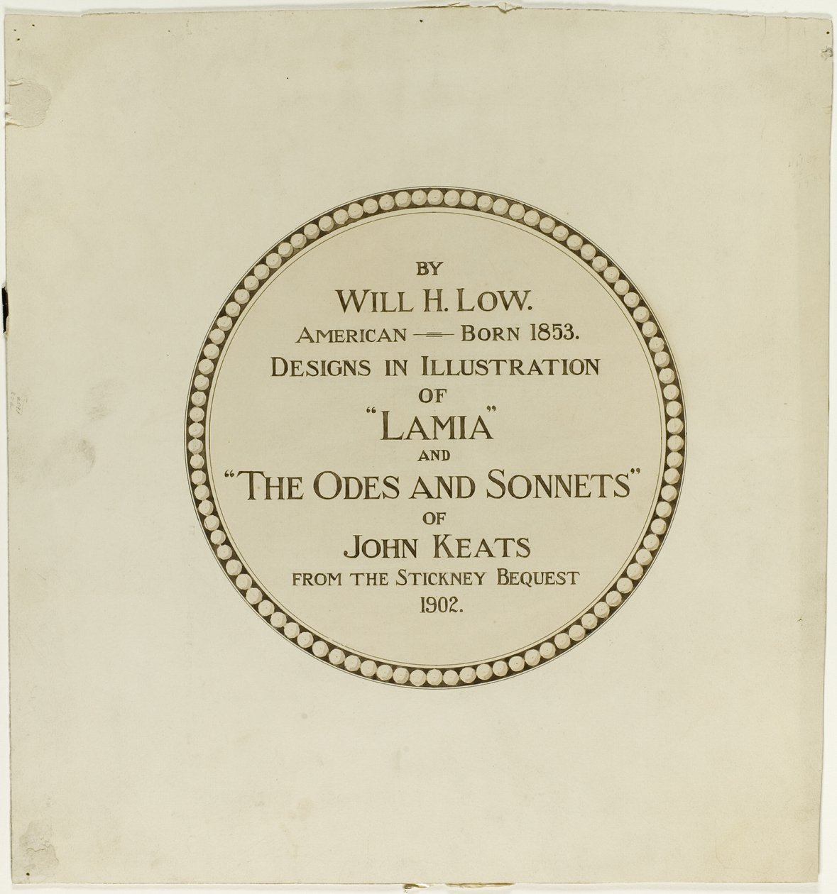 Title Page for the "Odes and Sonnets of John Keats" by Will Hicock Low