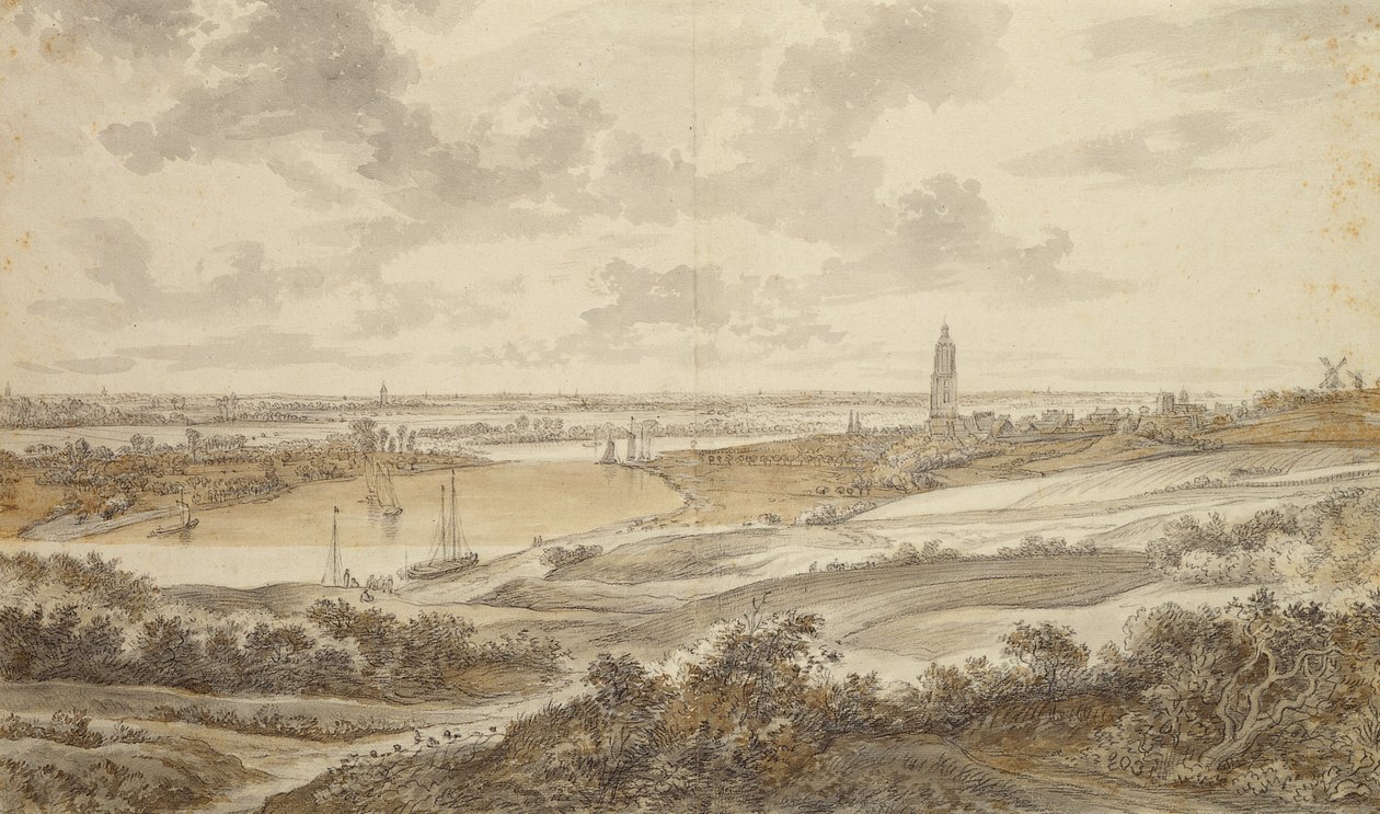 Panorama with the town of Rhenen by Willem Schellinks