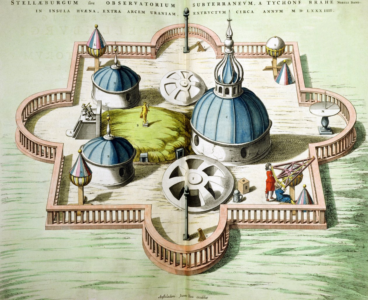 General View of the Observatory of Uraniborg, constructed c.1584 by Tycho Brahe (1546-1601) on the island of Hven, Denmark from 