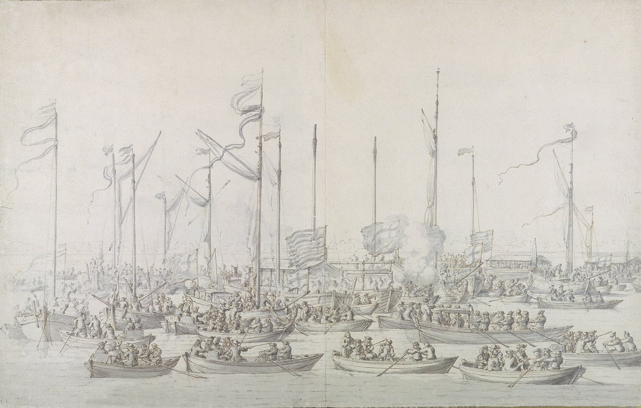 Celebration on the Thames near Whitehall, After the Coronation of James II by Willem van de Velde the Elder