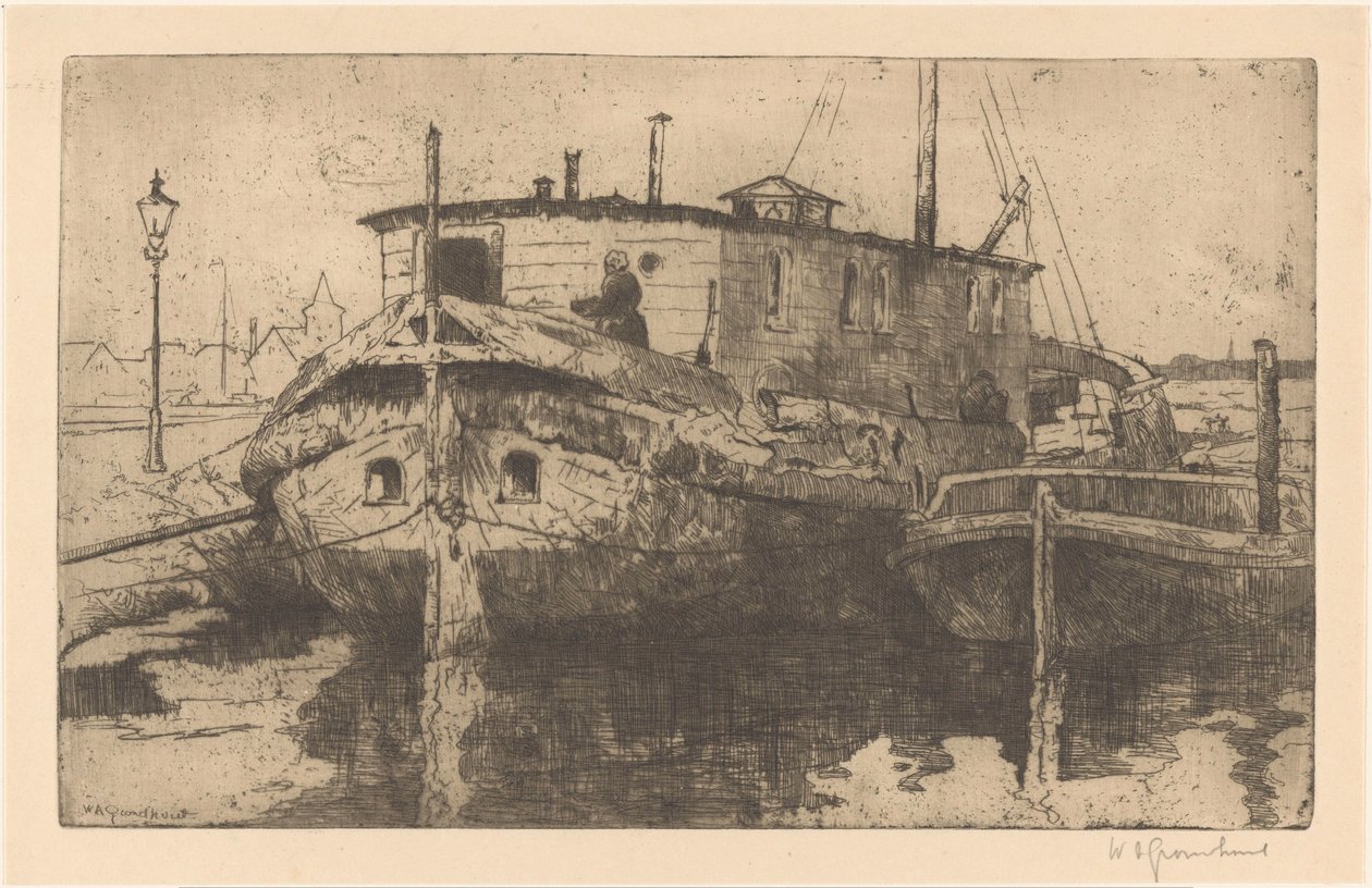 Laakhaven in The Hague by Willem Adrianus Grondhout (signed by artist)