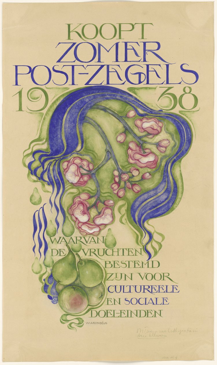 Design for a Poster for the Sale of Summer Stamps for the Year 1938 by Willem Arondéus (signed by artist)