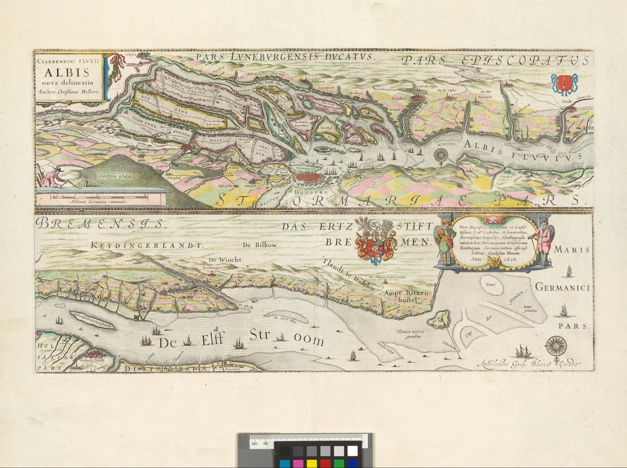 New Delineation of the Famous River Elbe: Dedicated to the Magnificent, Most Ample, and Most Wise Lords, Consuls, and Senators of the Flourishing Republic of Hamburg by Willem Blaeu
