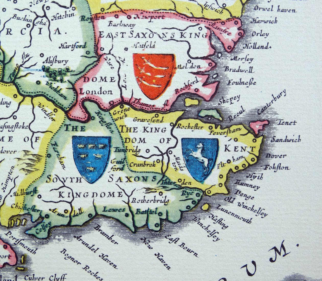 Shields of Sussex, Kent and Essex from the Heptarchy by Willem Blaeu
