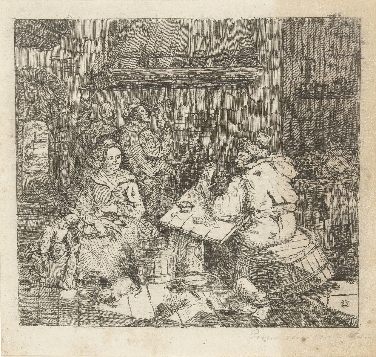 Men Playing Cards and Drinking in the Kitchen by Willem Cornelis van Dijk