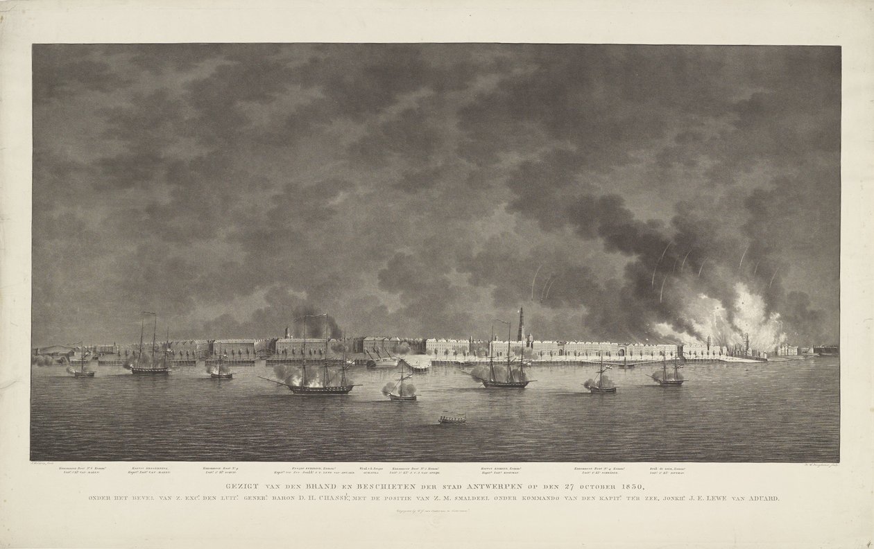 View of the Fire and Bombardment of the City of Antwerp on October 27, 1830, under the Command of Lt. Gen. Baron D.H. Chassé by Willem Hendrik Hoogkamer