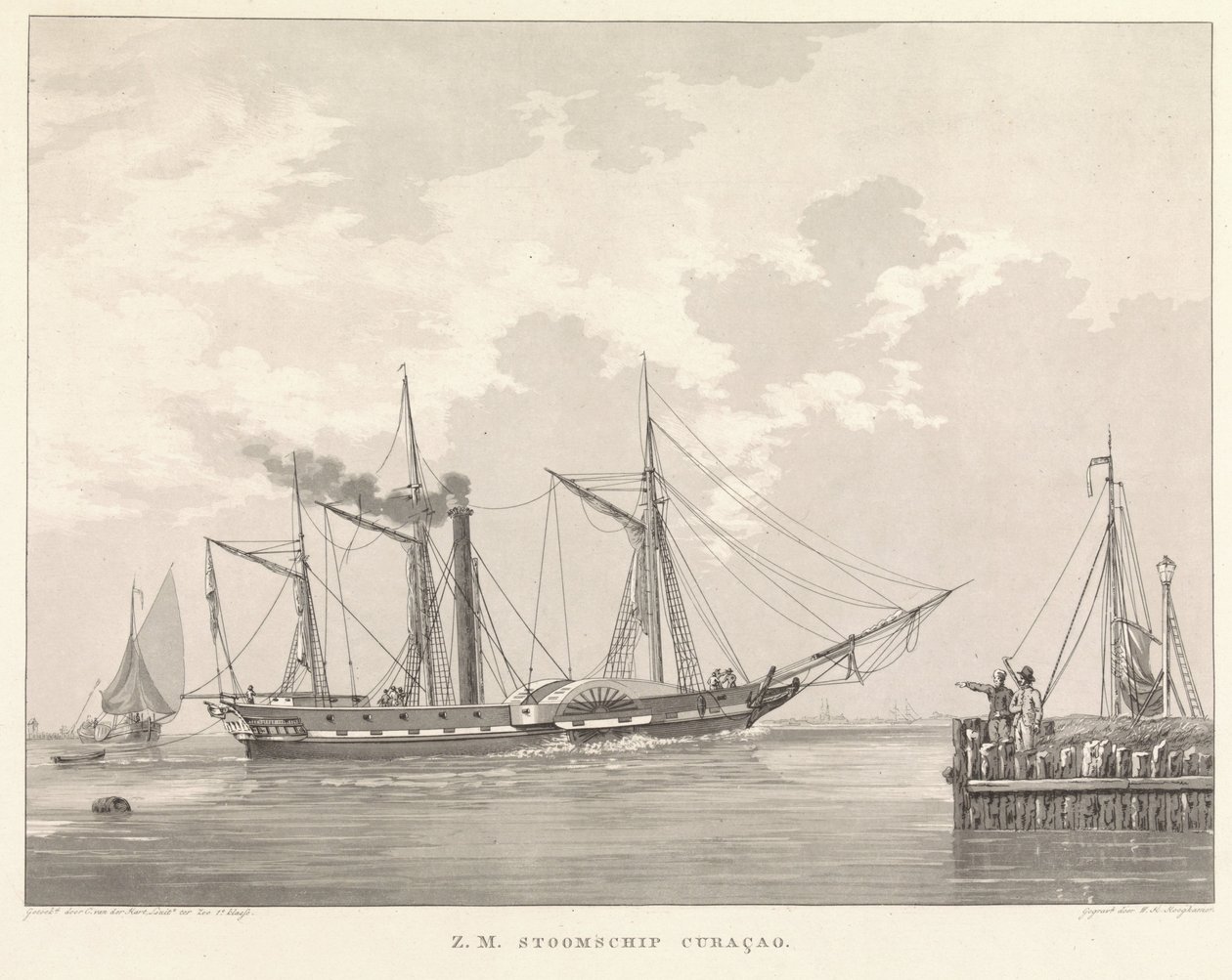 Paddle Steamer at a Quay by Willem Hendrik Hoogkamer
