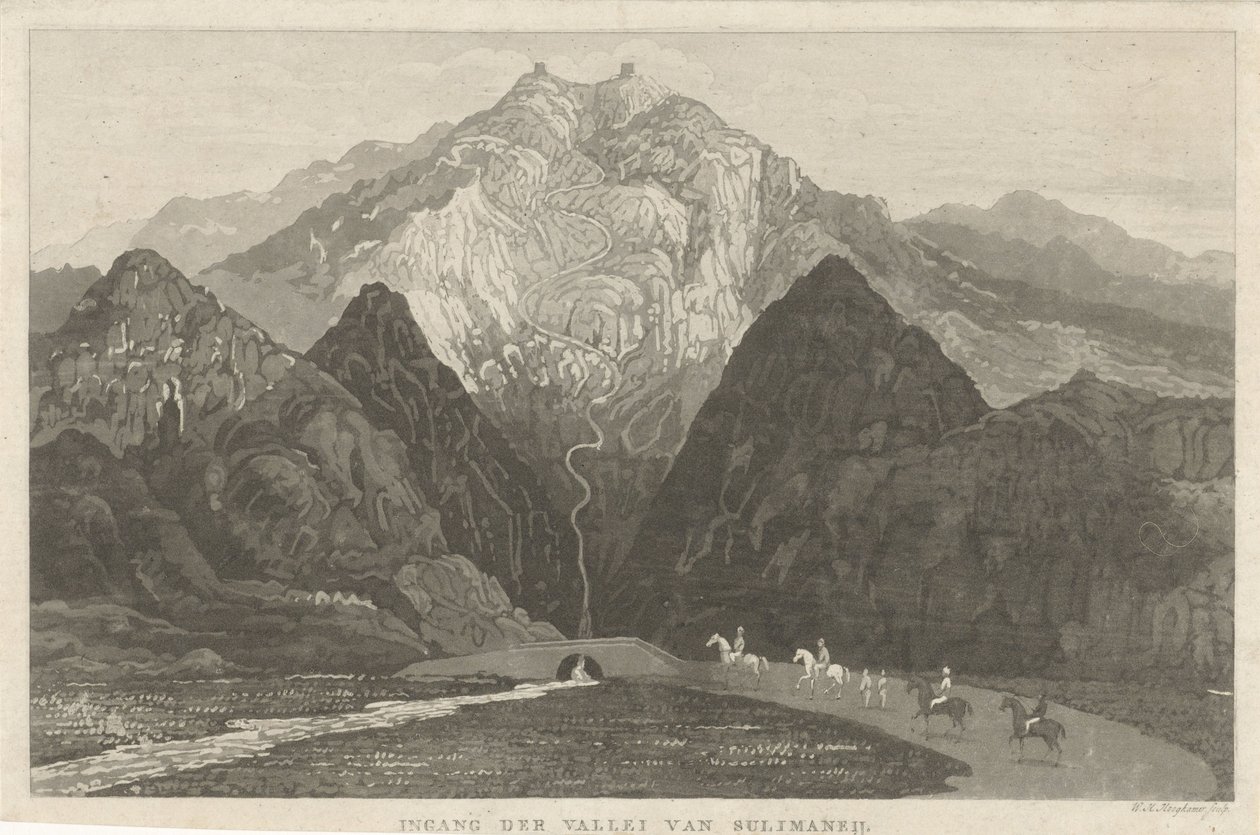 Travelers in a Mountain Landscape by Willem Hendrik Hoogkamer