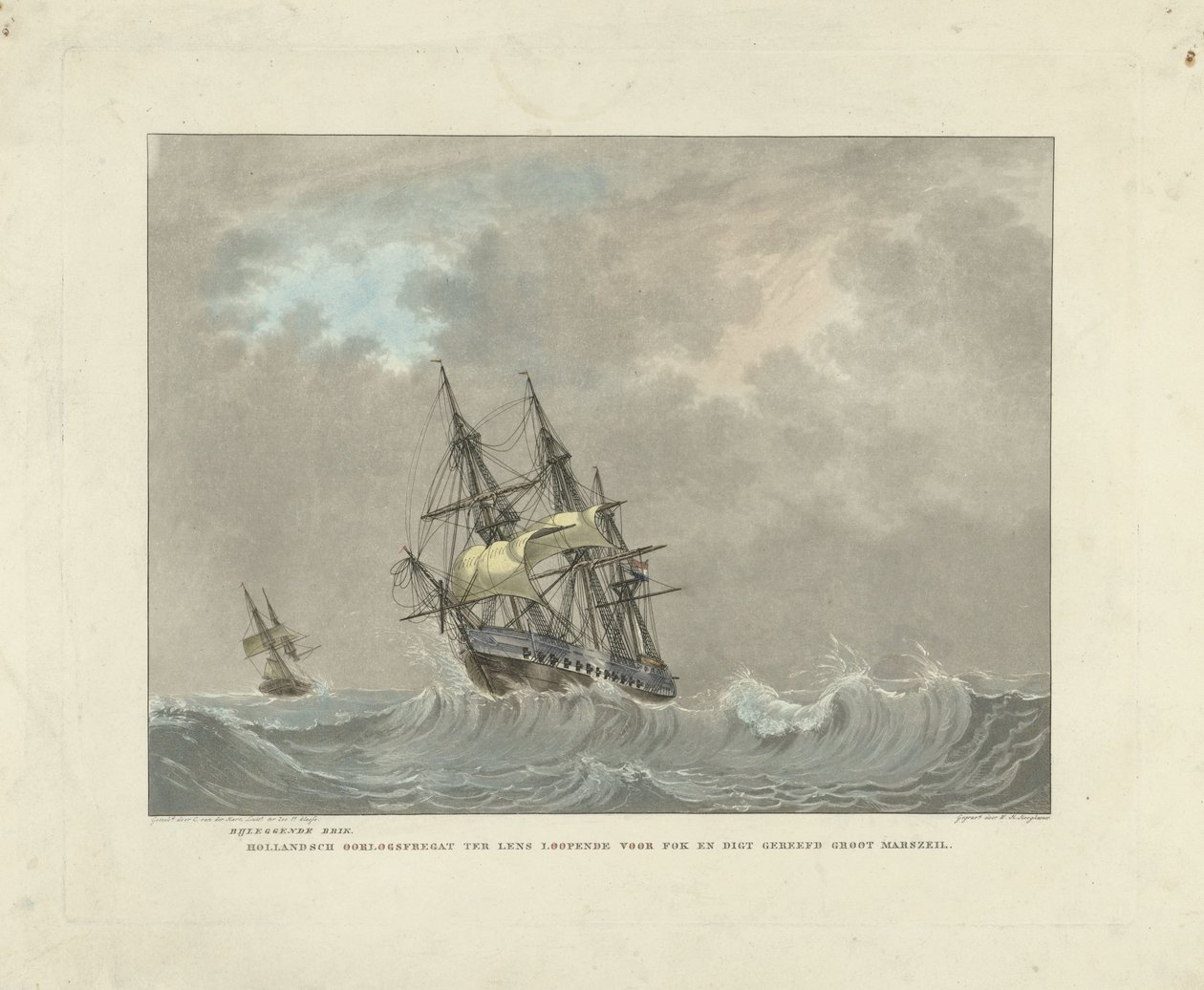 Sailing Ship on High Waves by Willem Hendrik Hoogkamer