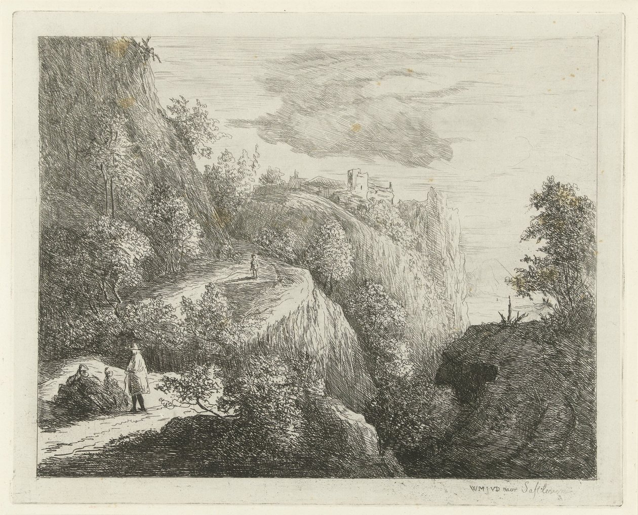 Mountain Landscape with Resting Figures by the Roadside by Willem Matthias Jan van Dielen