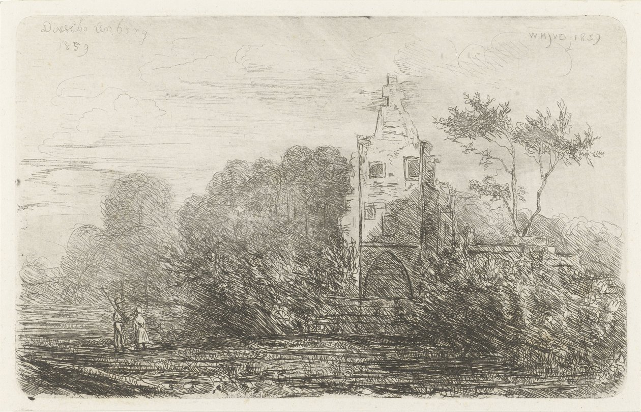 Landscape with Ruin and Two Figures by Willem Matthias Jan van Dielen