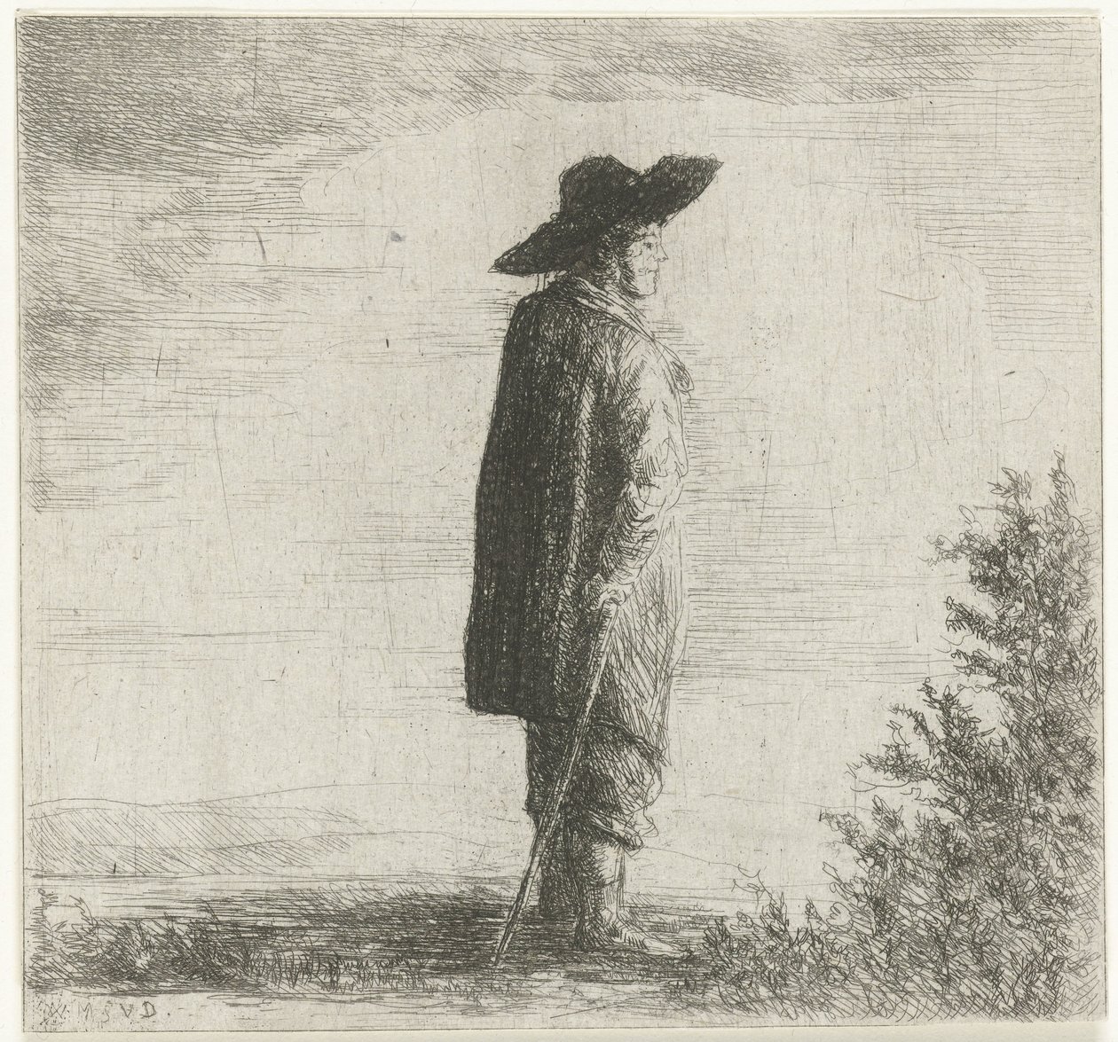 Man with Hat and Stick in Landscape by Willem Matthias Jan van Dielen